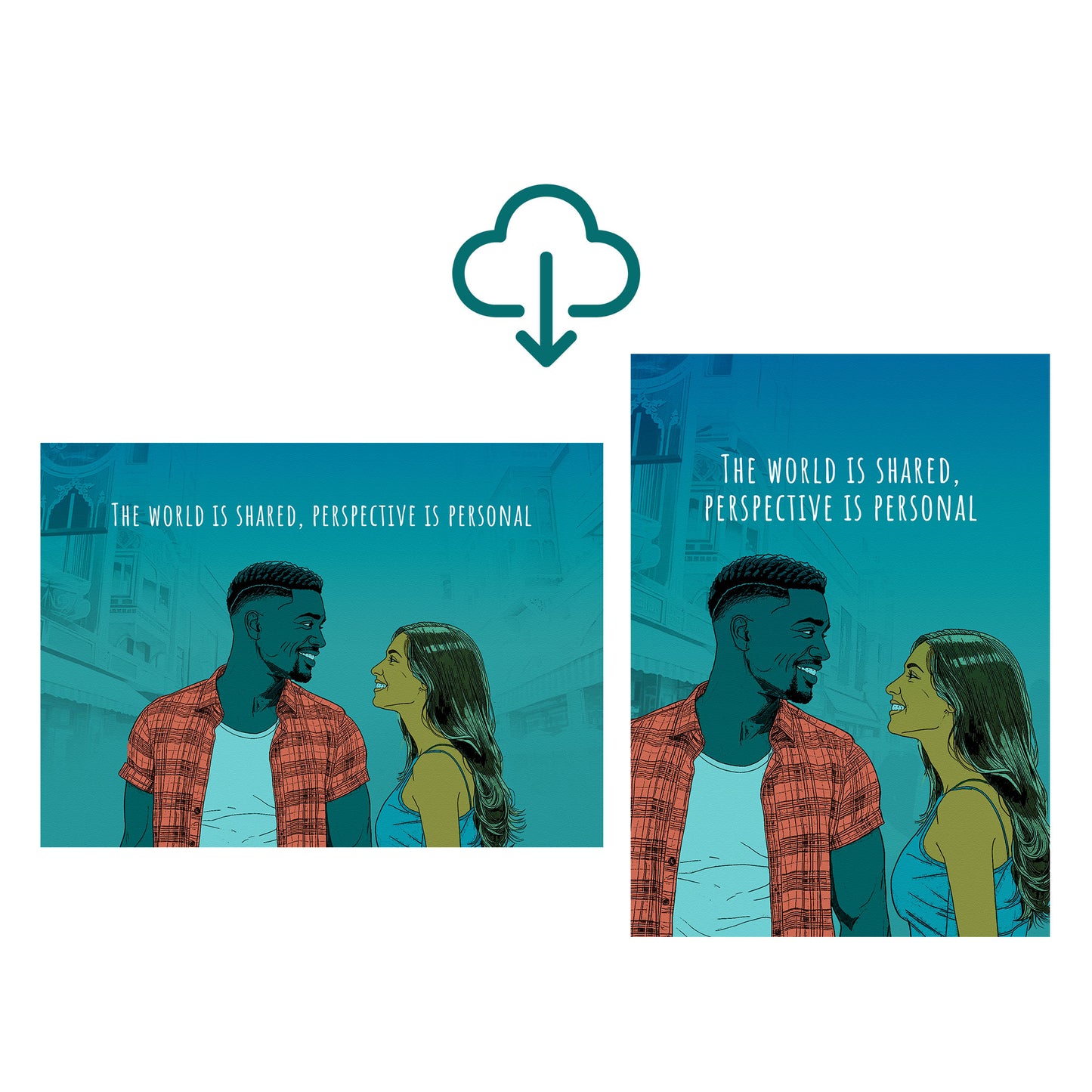 The World is Shared, Perspective is Personal – Motivational Design Postcard