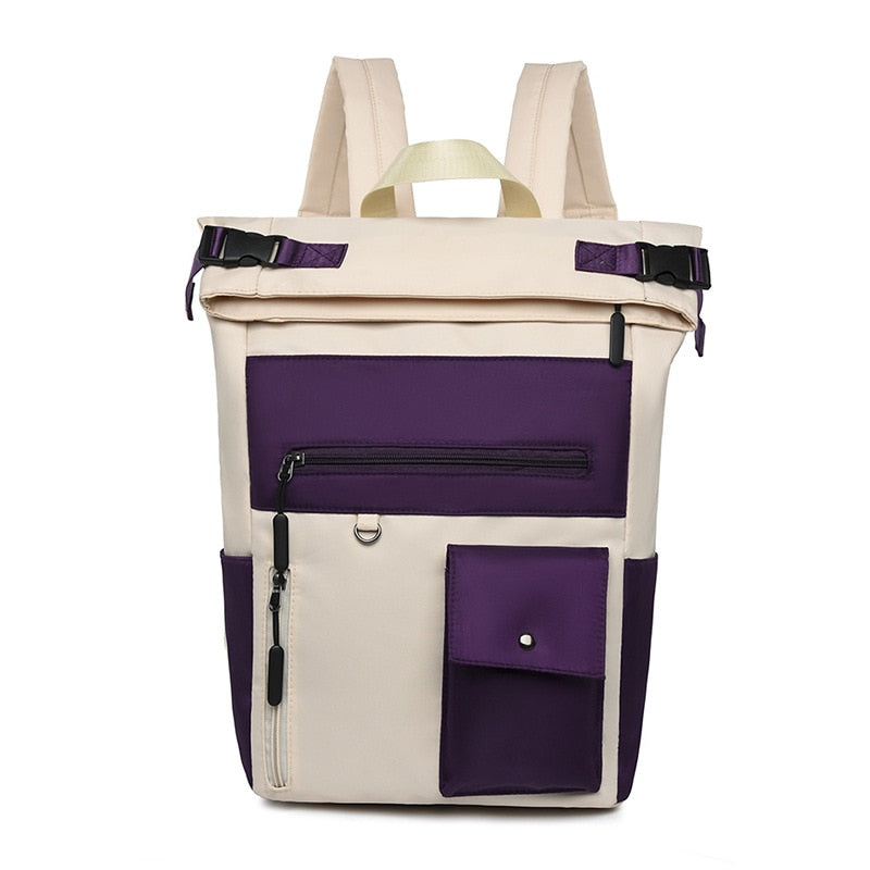 Patchwork Large Capacity Rolltop Women's Backpack