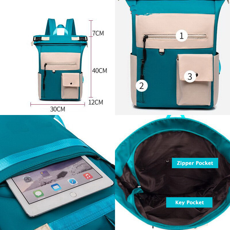 Patchwork Large Capacity Rolltop Women's Backpack