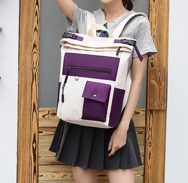 Patchwork Large Capacity Rolltop Women's Backpack
