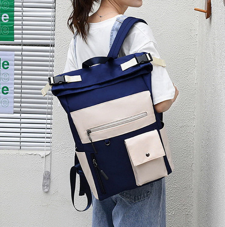 Patchwork Large Capacity Rolltop Women's Backpack