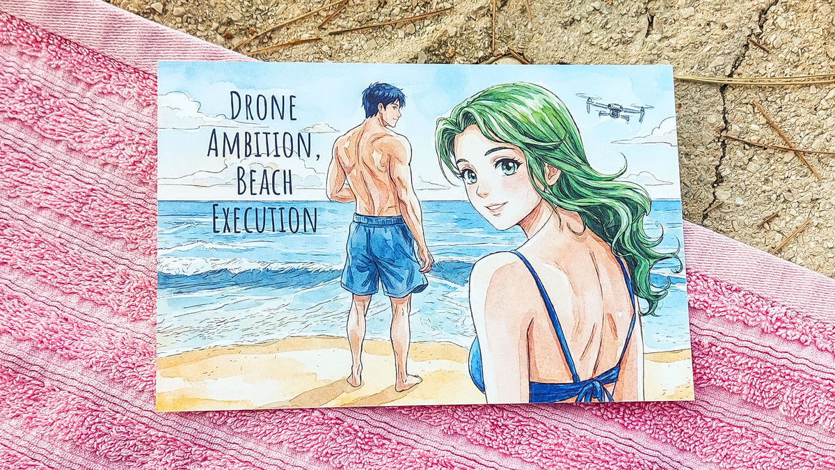 Drone Ambition, Beach Execution - Motivational Quote Art Postcard