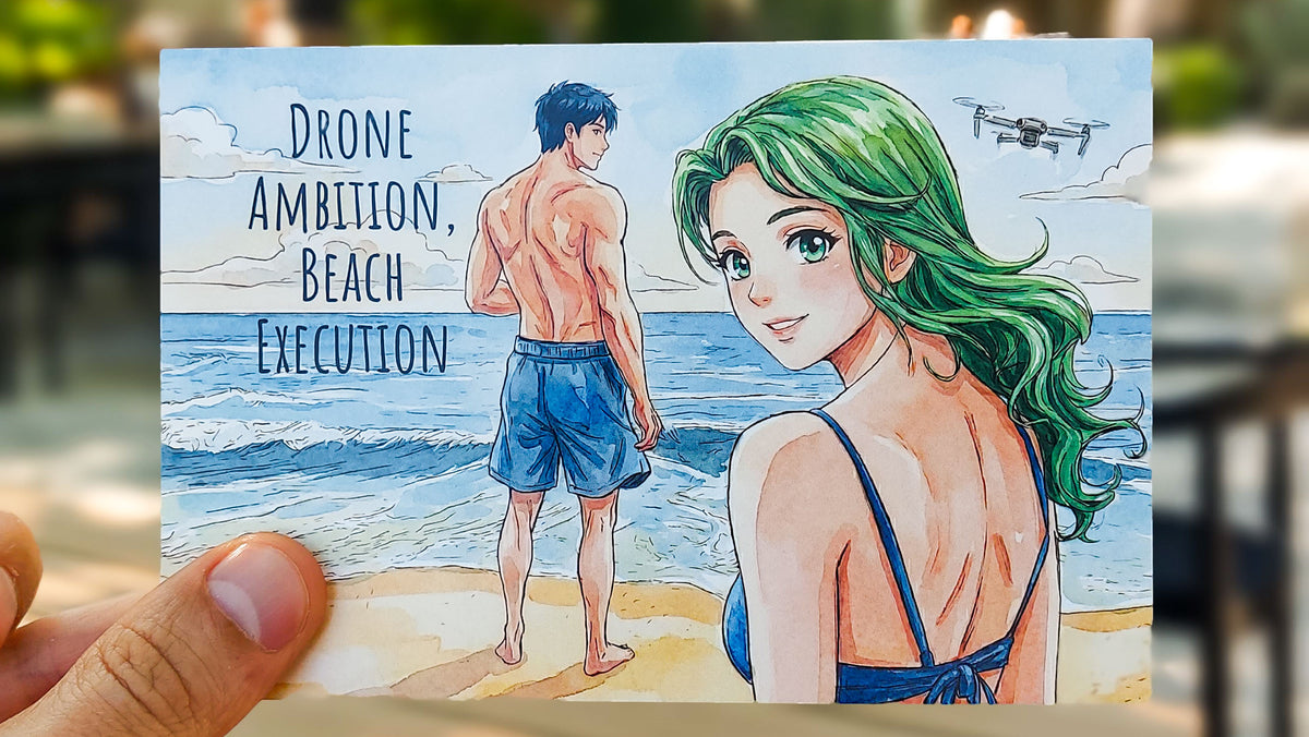 Drone Ambition, Beach Execution - Motivational Quote Art Postcard