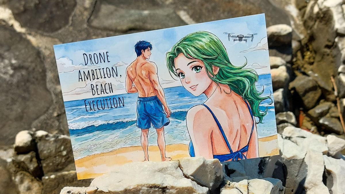 Drone Ambition, Beach Execution - Motivational Quote Art Postcard