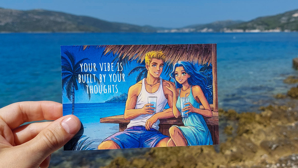 Your Vibe Is Built by Your Thoughts - Motivational Quote Art Postcard