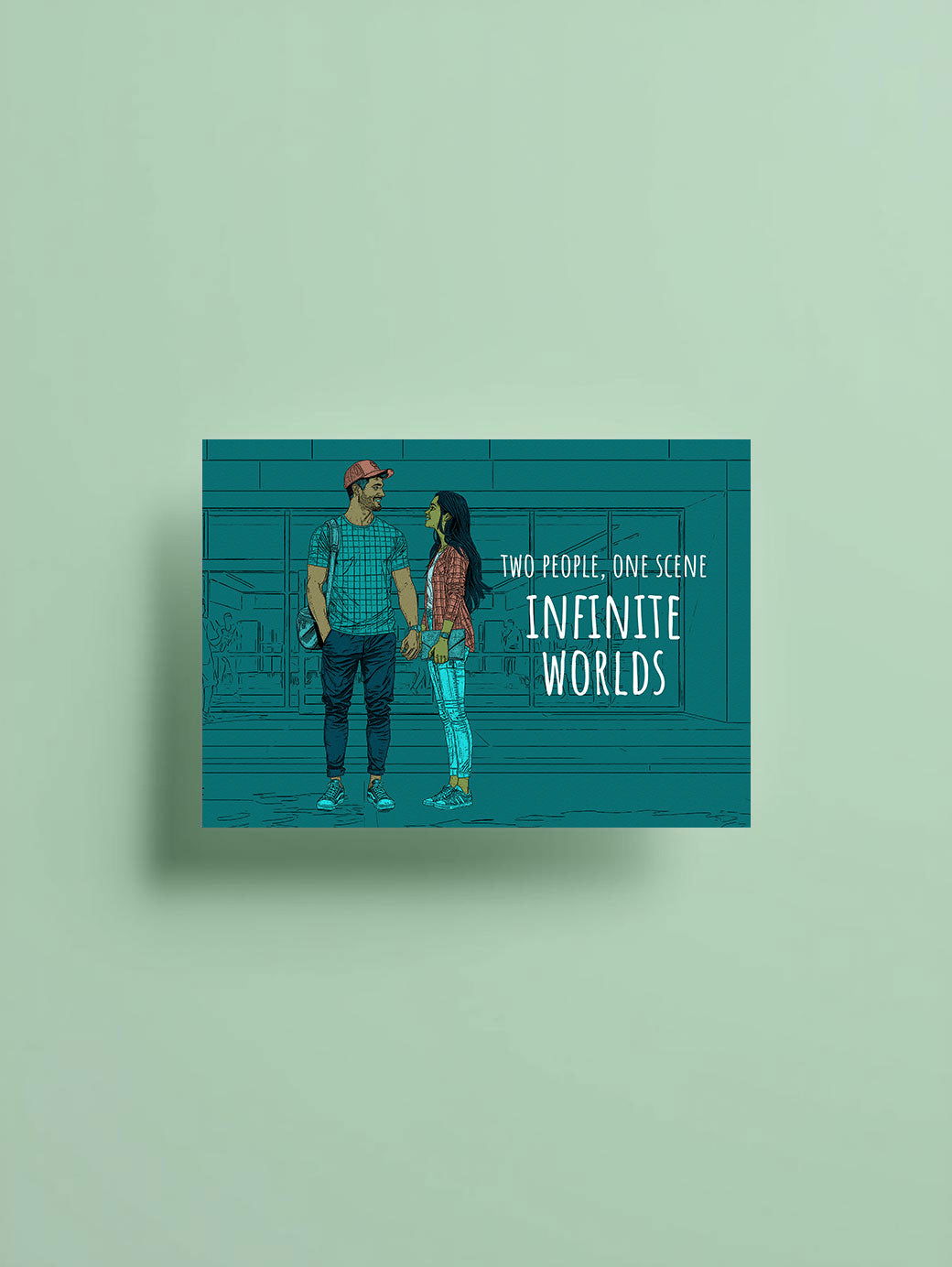 Two People, Infinite Worlds – Motivational Design Postcard