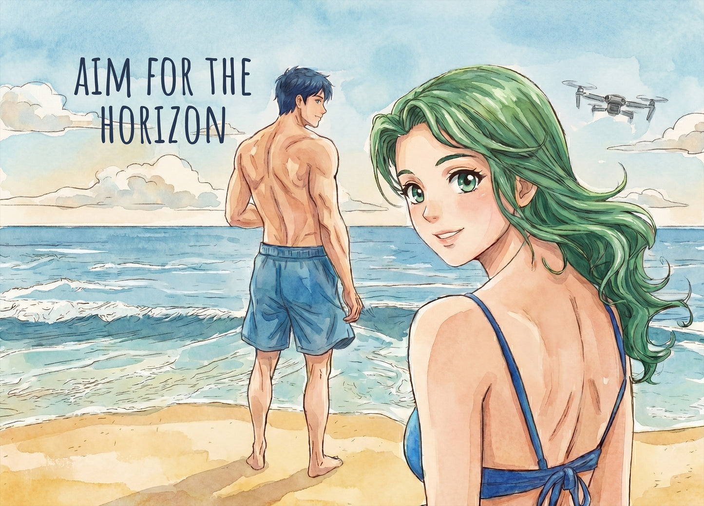 Aim For The Horizon – Motivational Quote Art Postcard