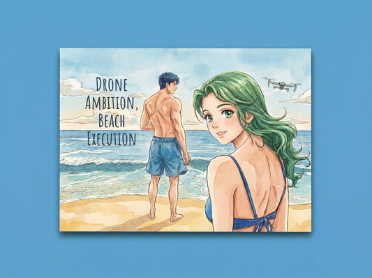 Drone Ambition, Beach Execution - Motivational Quote Art Postcard