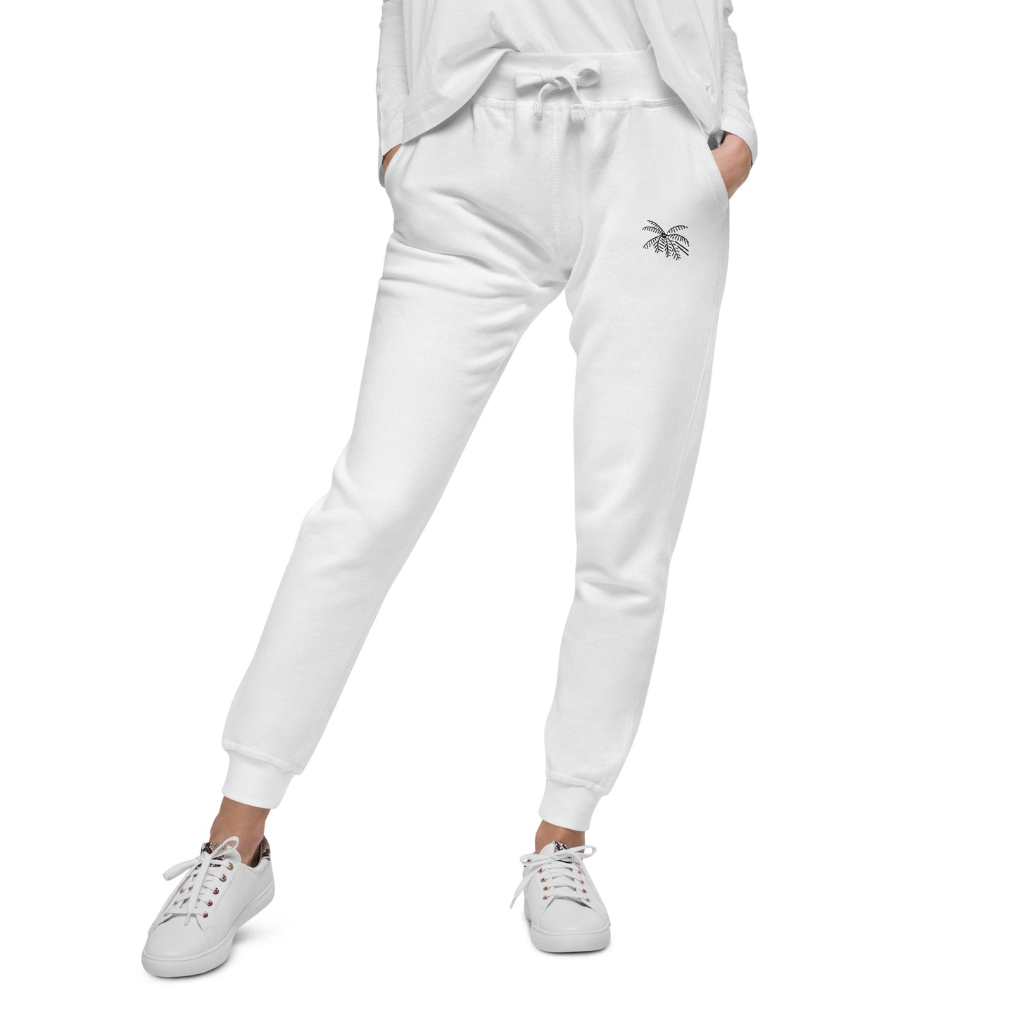 Jadenbree Embroidered Unisex White Fleece Sweatpants