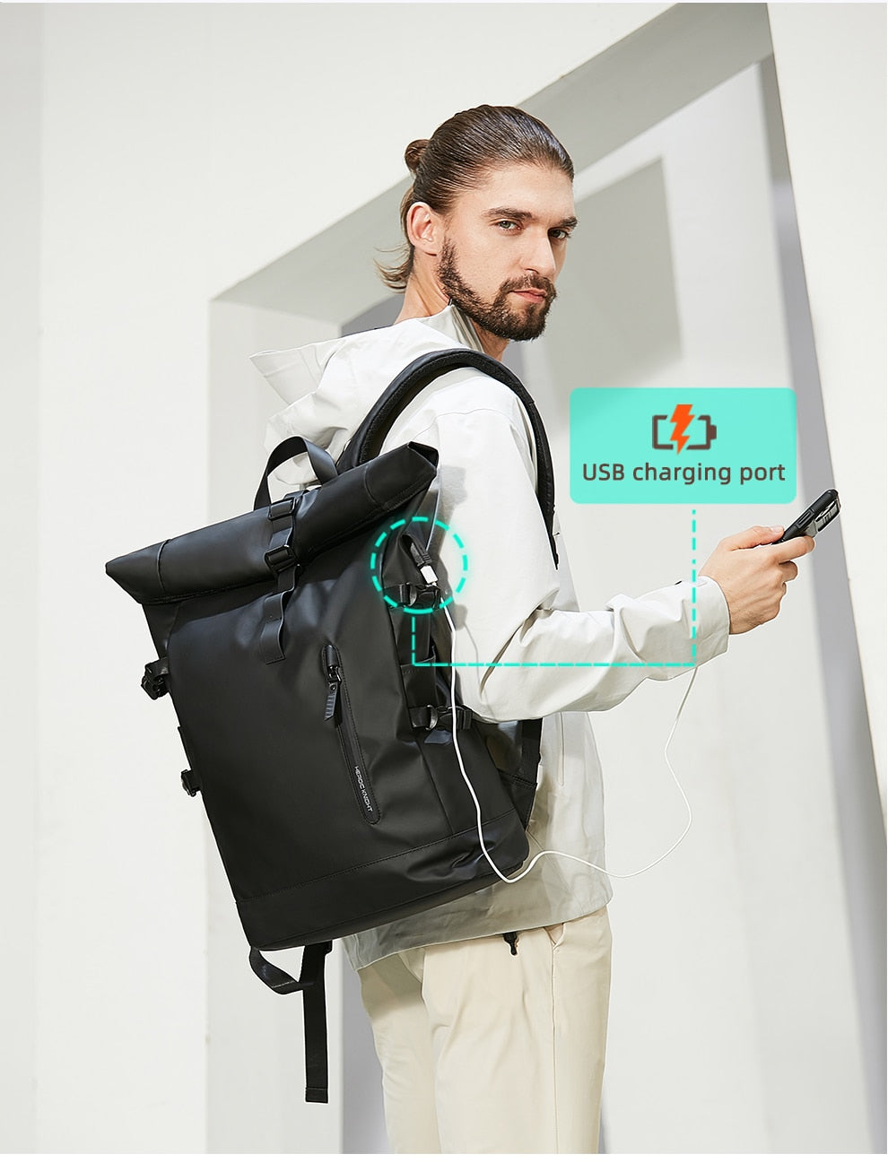 Expandable Waterproof Large Capacity Rolltop Unisex Backpack