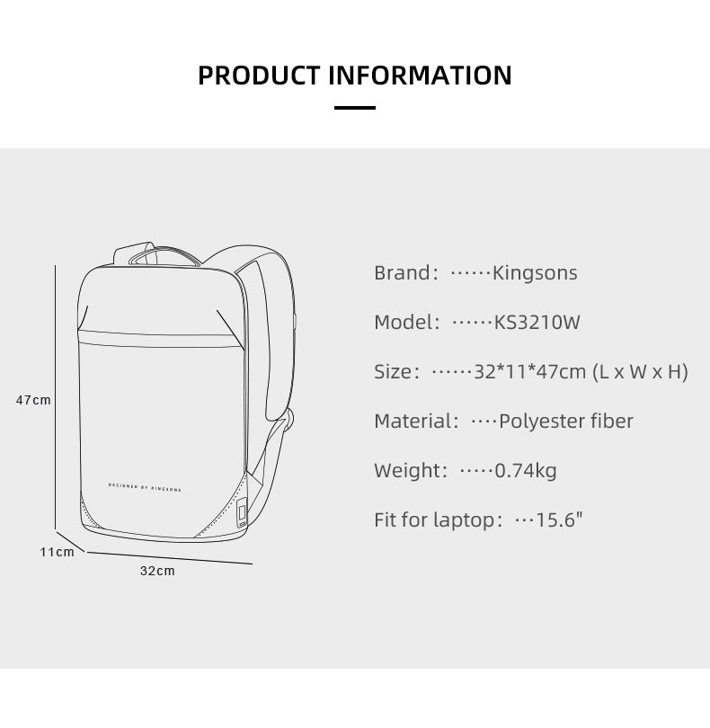 Kingsons Ultra-Slim 15" Men's Laptop Backpack